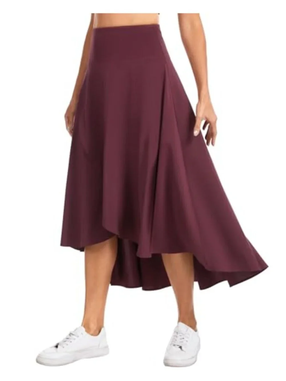 High Waist Flowy Wrap Maxi Skort with Pockets, Tummy Control, Ruffle Hem